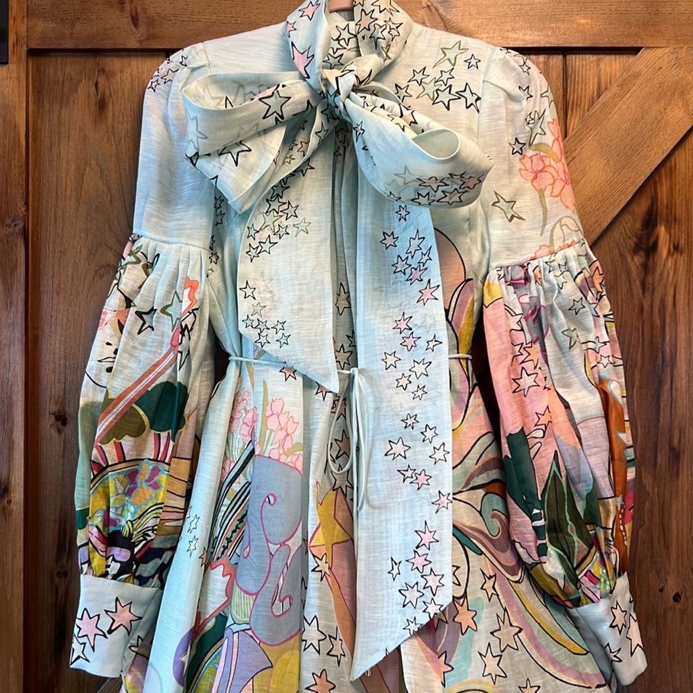 Zimmermann Runway Concert Tie Neck Bow Unicorn Mint Mini Dress AU0 - Picture 13 of 16